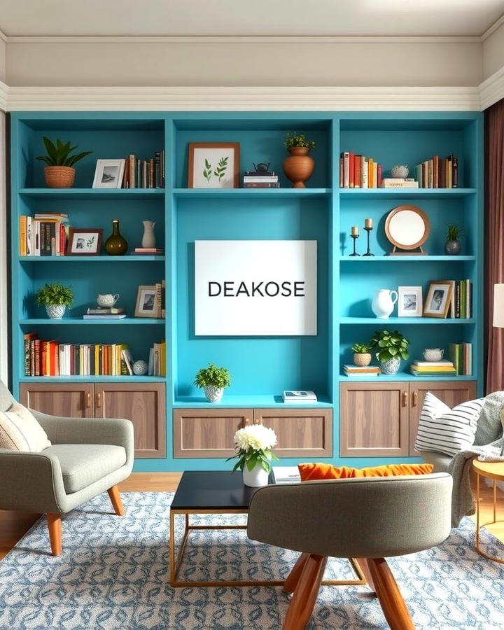 Turquoise Bookshelves - 25 Turquoise Living Room Ideas