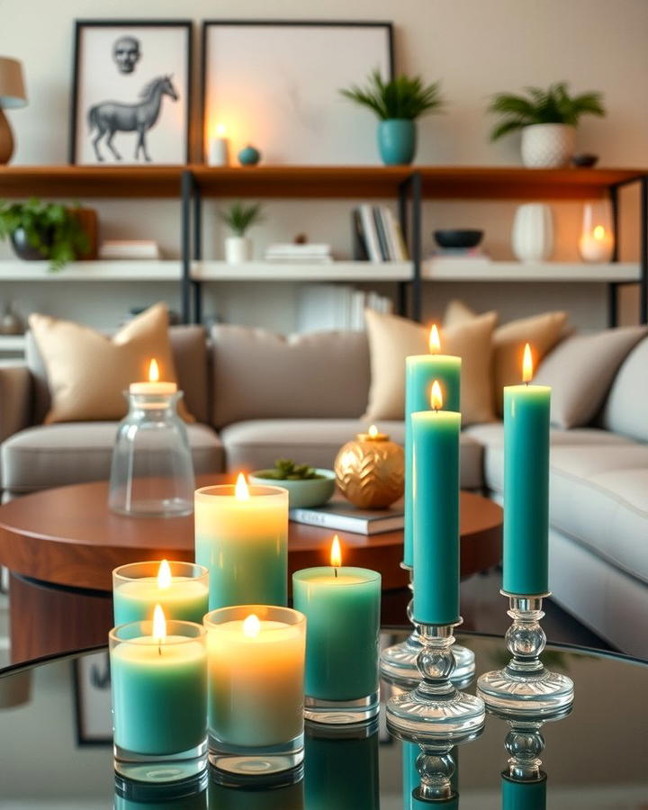 Turquoise Candles - 25 Turquoise Living Room Ideas