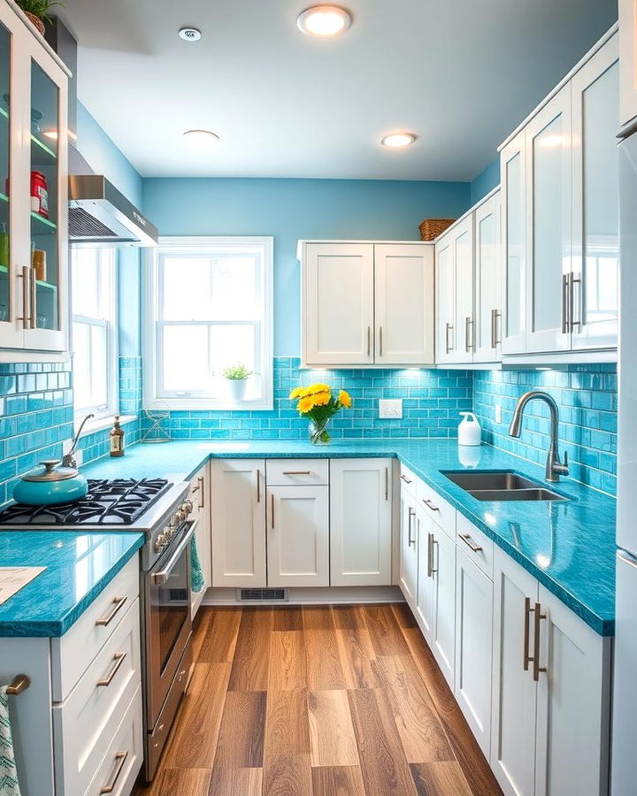 Turquoise Countertops for a Vibrant Pop of Color - 30 kitchens with blue countertops