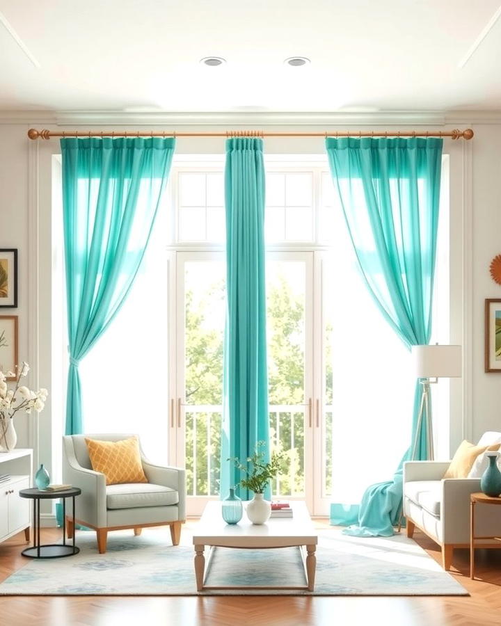 Turquoise Curtains - 25 Turquoise Living Room Ideas