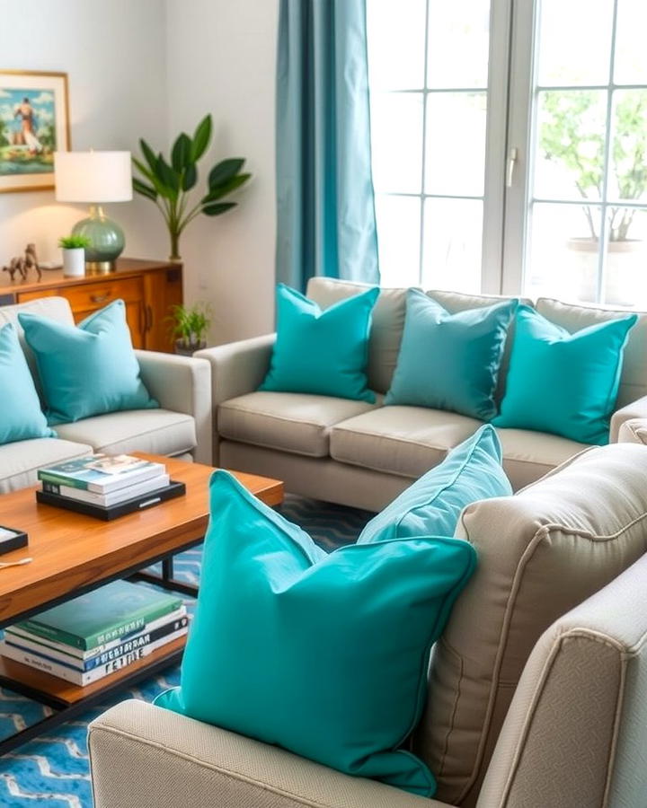 Turquoise Cushions - 25 Turquoise Living Room Ideas