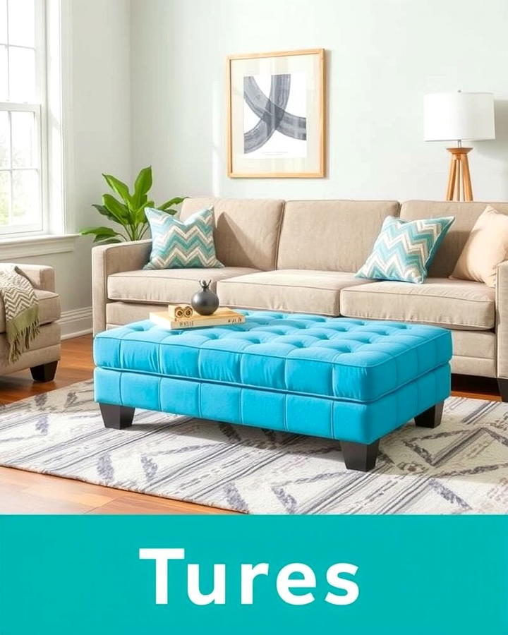 Turquoise Ottoman - 25 Turquoise Living Room Ideas