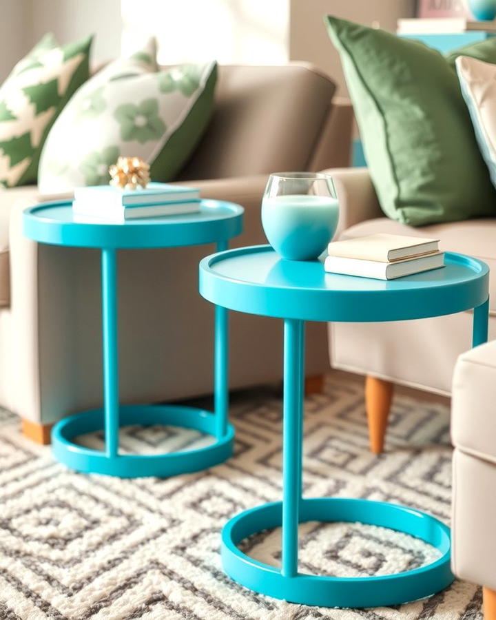 Turquoise Side Tables - 25 Turquoise Living Room Ideas