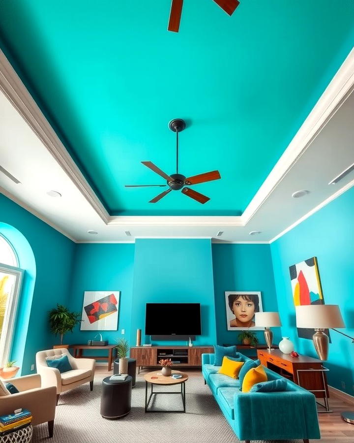 Turquoise Statement Ceiling - 25 Turquoise Living Room Ideas