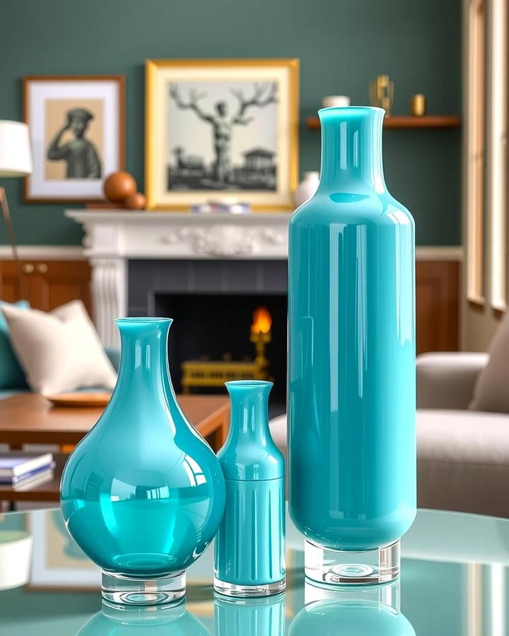 Turquoise Vases - 25 Turquoise Living Room Ideas