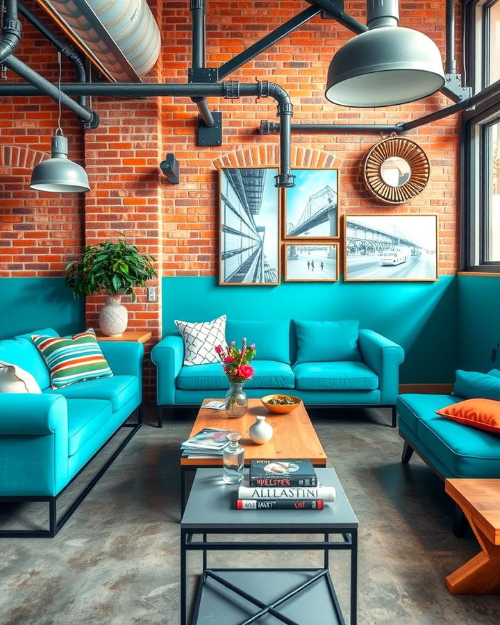 Turquoise and Industrial Chic - 25 Turquoise Living Room Ideas