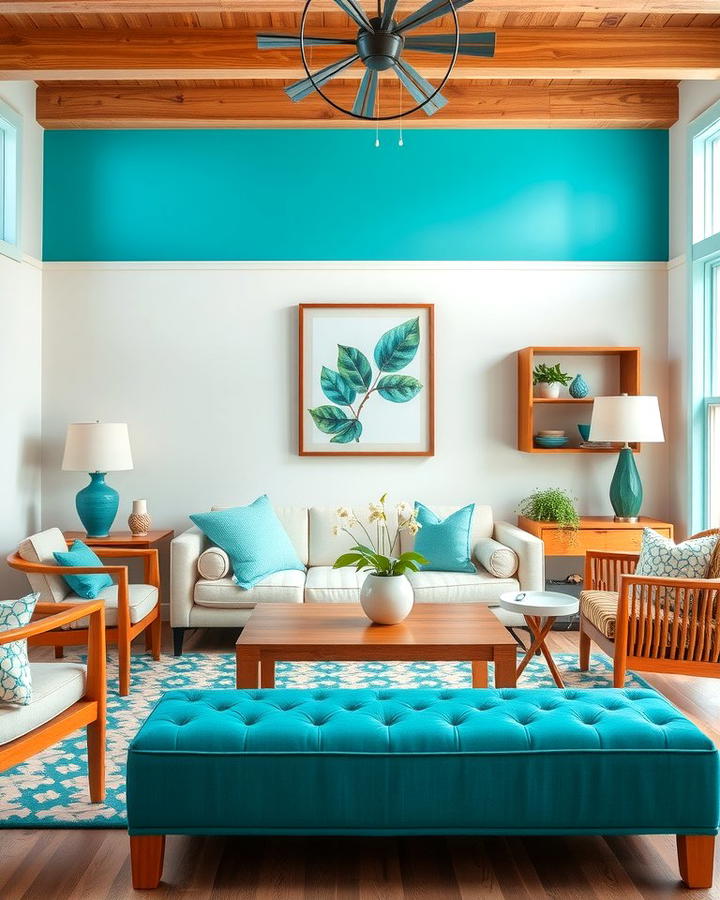 Turquoise and Natural Wood Fusion - 25 Turquoise Living Room Ideas