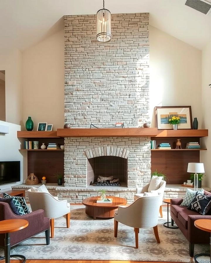 Two Sided Versatility - 25 Stacked Stone Fireplace Ideas