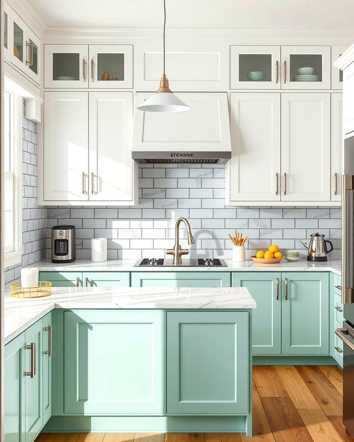 Two Tone Cabinets with Mint Green - 30 Mint Green Kitchen Ideas