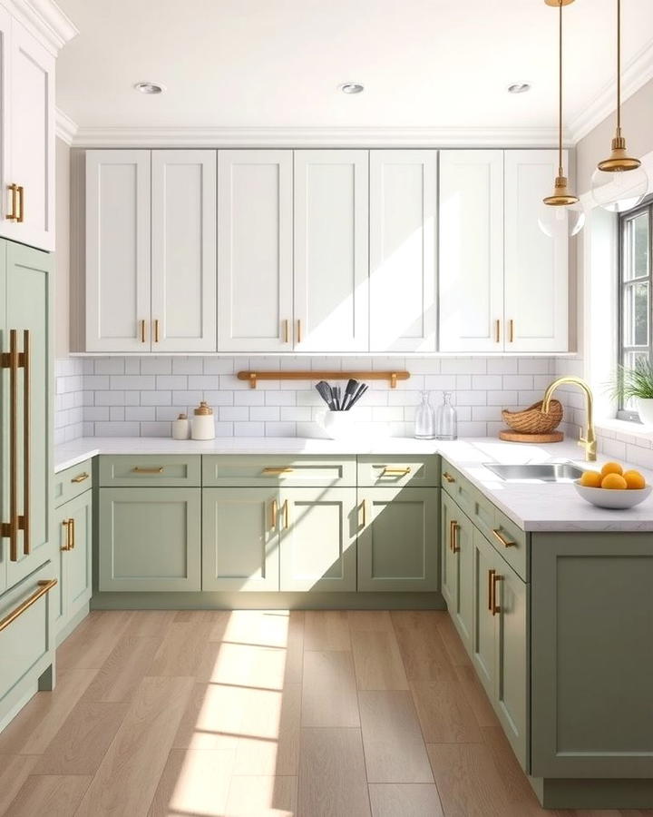 Two Tone Cabinets with Sage Green and White - 25 Sage Green Kitchen Ideas