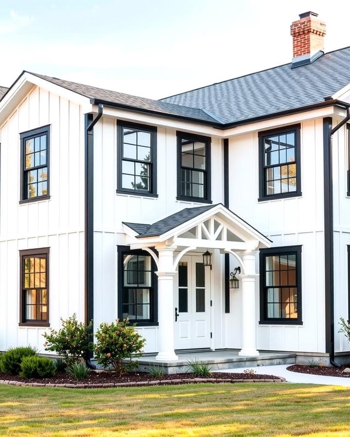 Two Tone Exterior with White Walls and Black Window Frames - 25 White Farmhouse With Black Windows Ideas