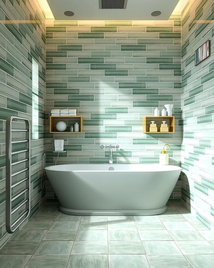 Two Tone Green Tiles for a Layered Look - 30 Green Tile Bathroom Ideas