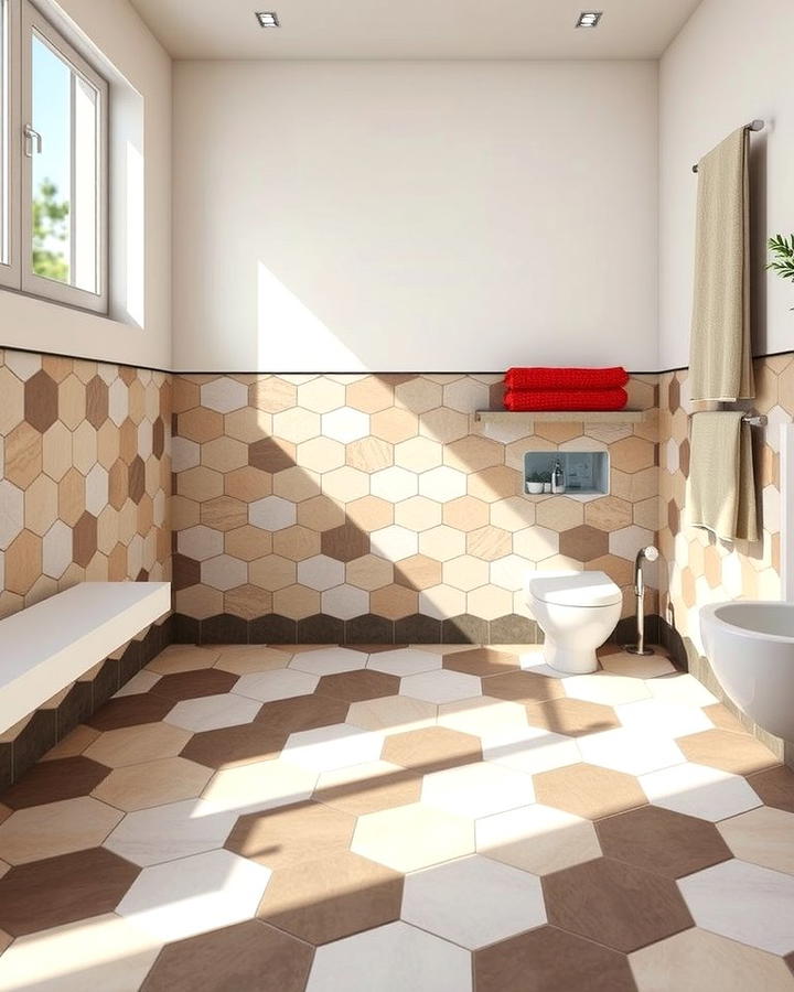 Two Tone Hexagon Tile Floors - 30 Bathrooms With Hexagon Tile Floors