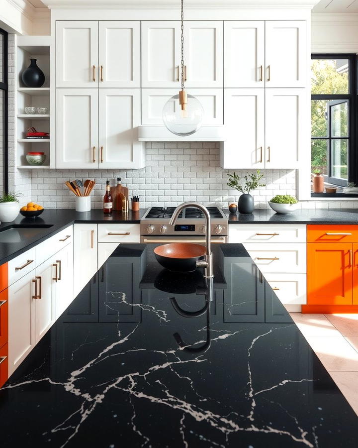 Two Tone Kitchens with Black Granite Countertops - 30 Black Granite Countertops Kitchen Ideas