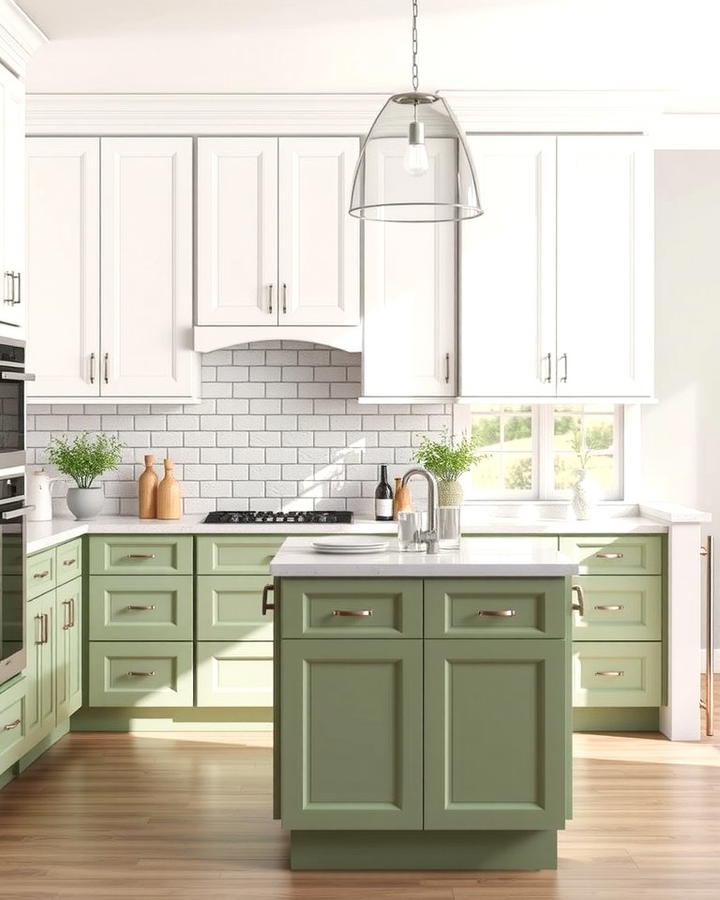 Two Tone Sage Green and White Cabinets - 25 Sage Green Kitchen Ideas