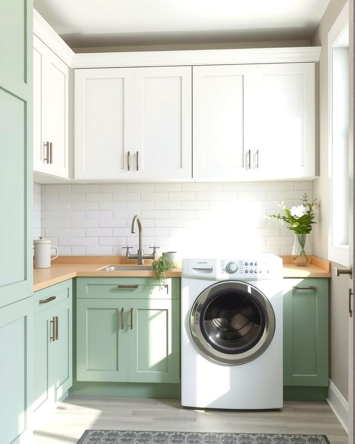 Two Tone Sage Green and White Color Scheme - 25 Sage Green Laundry Room Ideas