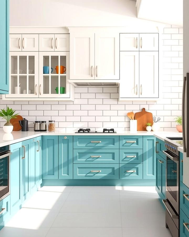 Two Tone Teal and White Cabinets - 25 Teal and White Kitchen Ideas