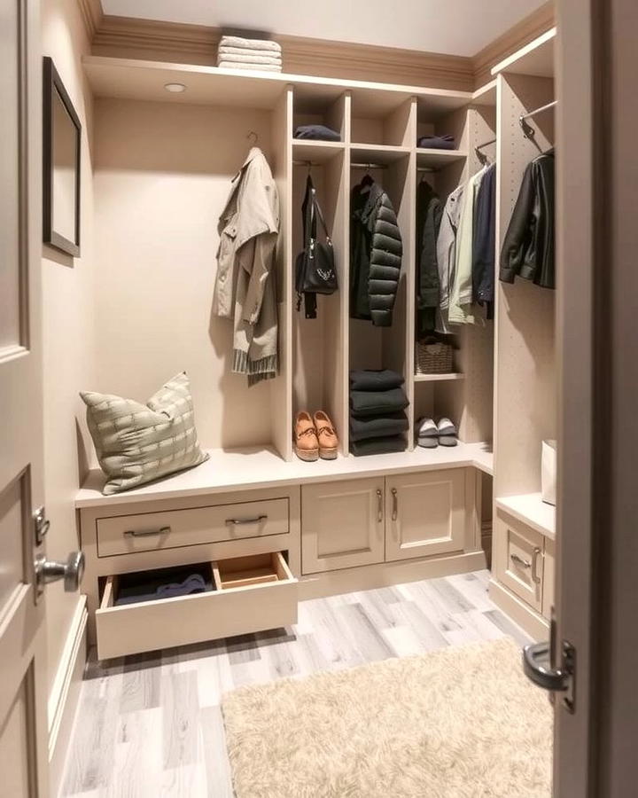 Under Bench Storage - 25 Small Dressing Room Ideas