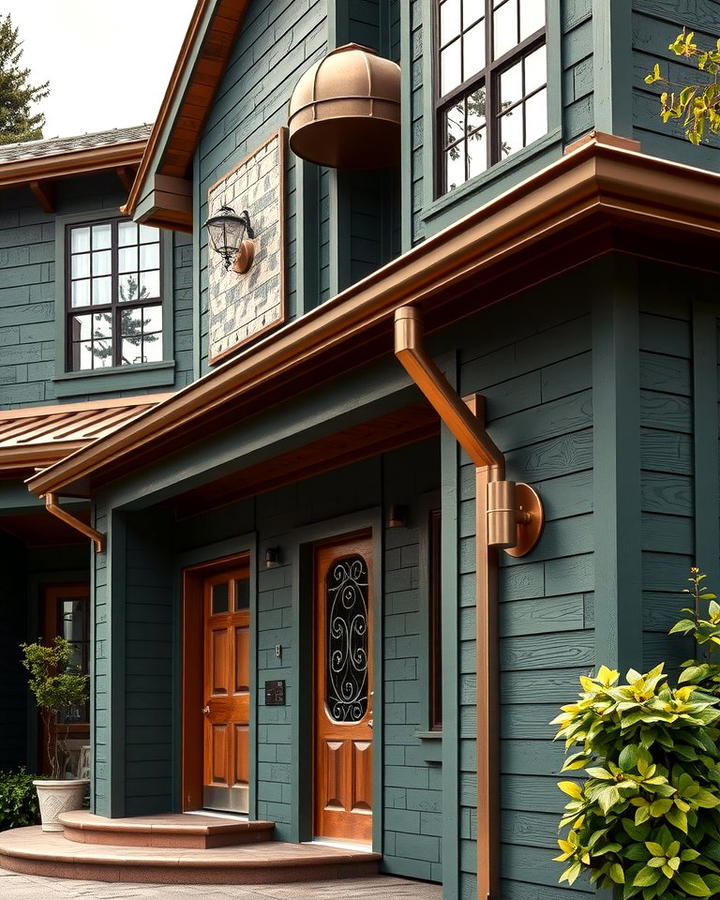 Unique Copper Highlights - 30 Dark Green Exterior Ideas