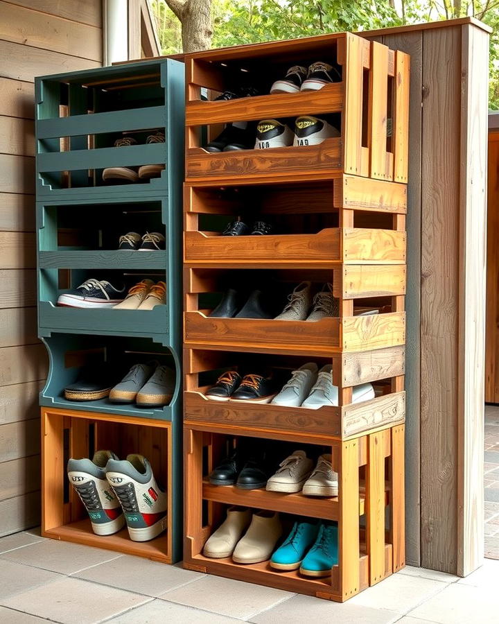 Upcycled Wooden Crates - 25 Outdoor Shoe Storage Ideas