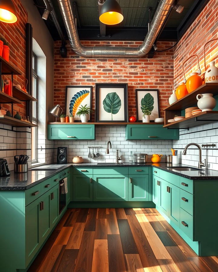 Urban Chic - 30 Green Kitchen Cabinets With Black Countertops