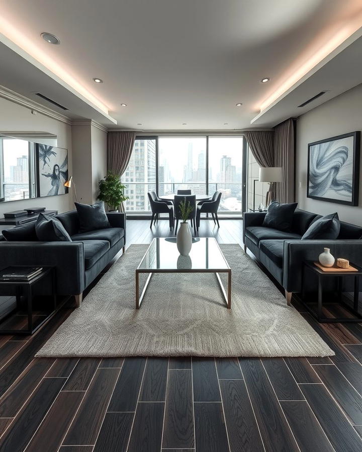 Urban Grey Sophistication - 30 Grey Living Room With Dark Wood Floors