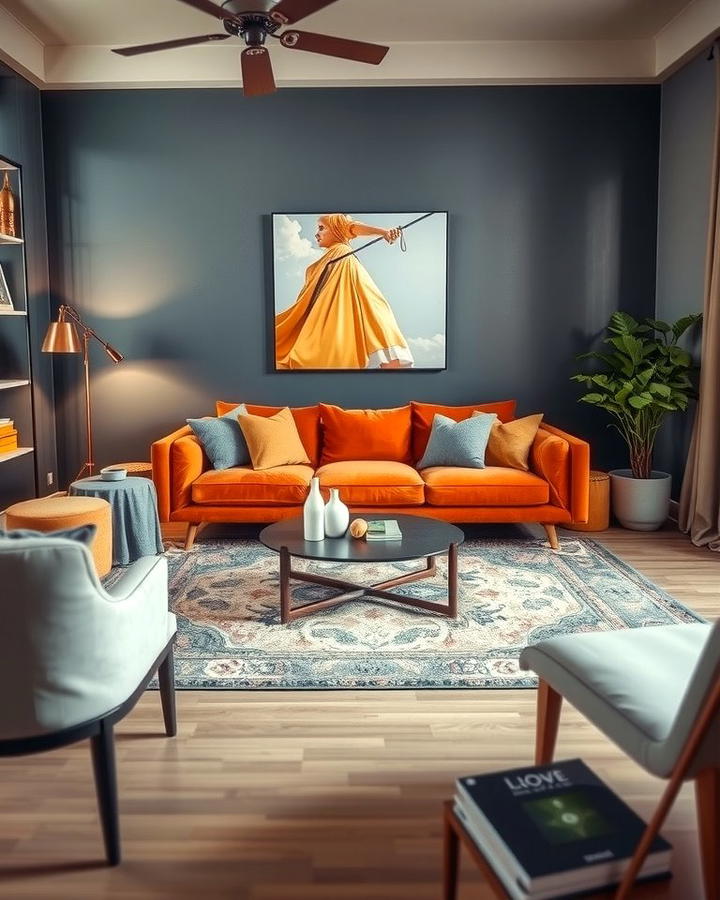 Urban Sophistication with Gray Accents - 25 Orange Couch Living Room Ideas