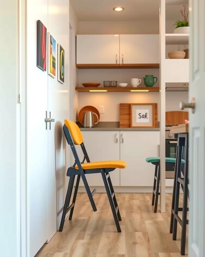 Use Foldable Chairs for Dining - 25 Small Galley Kitchen Ideas on a Budget