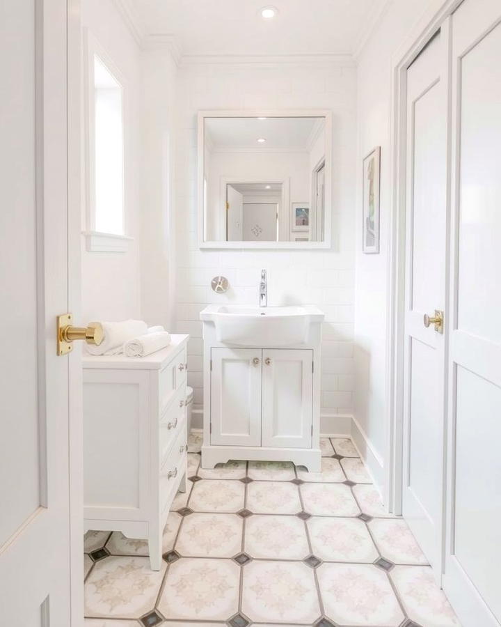 Use Geometric Patterns - 30 Small White Bathroom Ideas