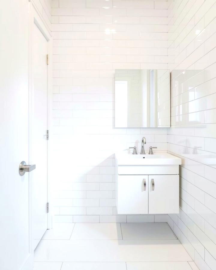 Use Large Format Tiles - 30 Small White Bathroom Ideas