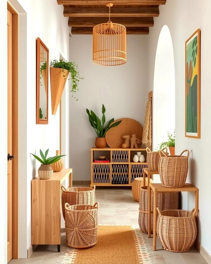 Use Rattan Furniture - 30 Boho Hallway Ideas