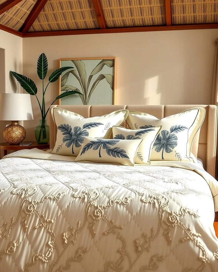 Use Textured Bedding - 25 Tropical Bedroom Ideas