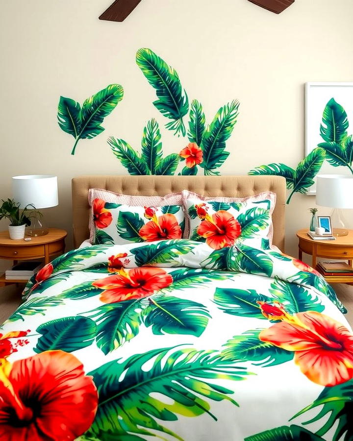 Use Tropical Prints and Patterns - 25 Tropical Bedroom Ideas