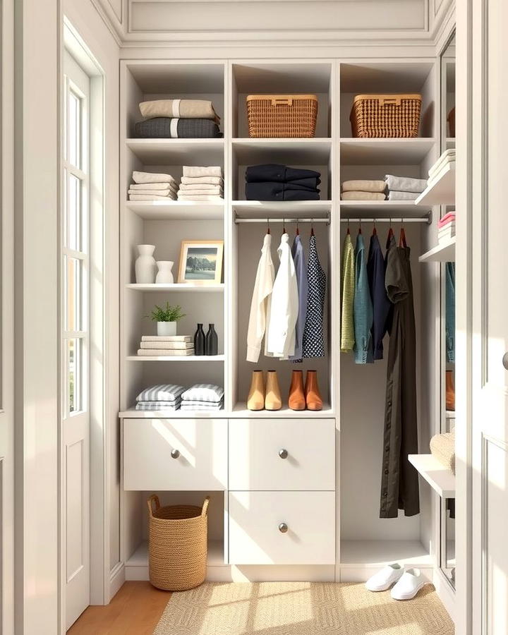 Use Wall Mounted Shelves for Vertical Storage - 25 Small Dressing Room Ideas