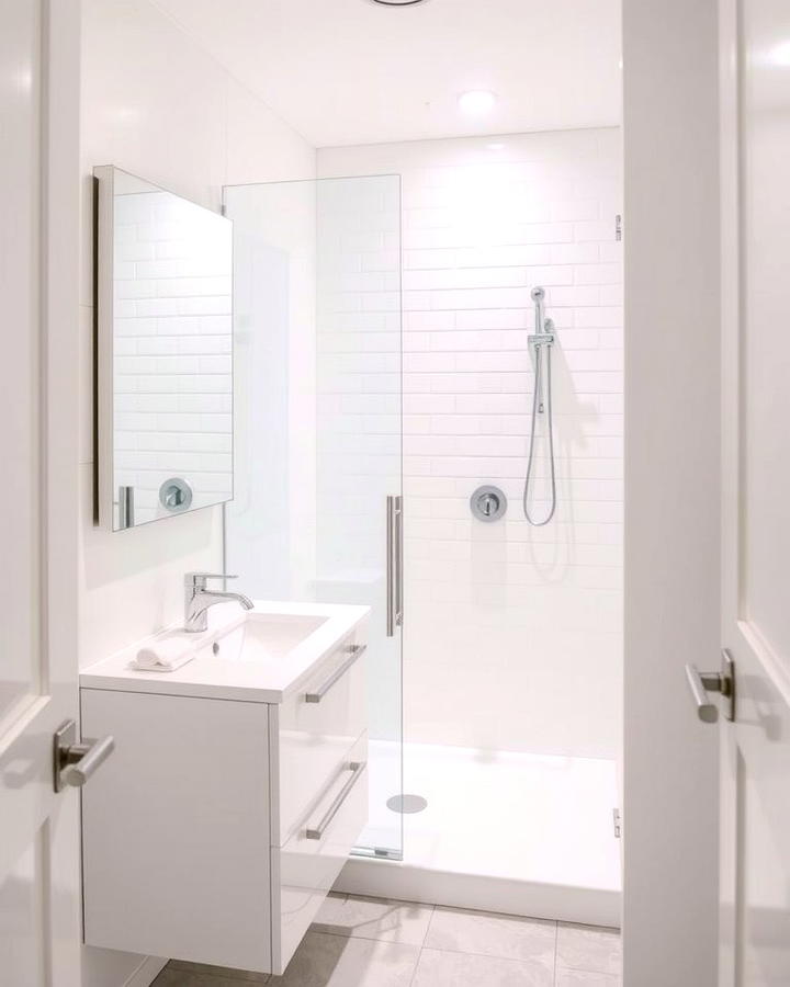 Use a Frameless Glass Shower Enclosure - 30 Small White Bathroom Ideas