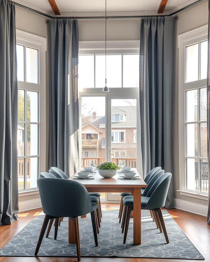 Using Gray Curtains for a Subtle Touch - 30 Gray Dining Room Ideas