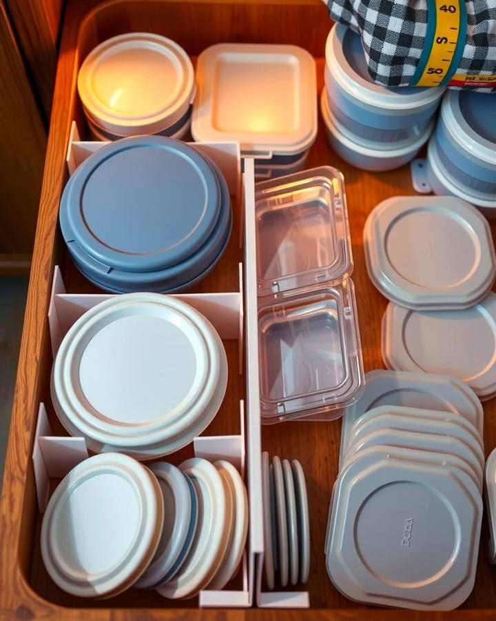 Utilize Drawer Dividers for Lids - 25 Tupperware Organization Ideas