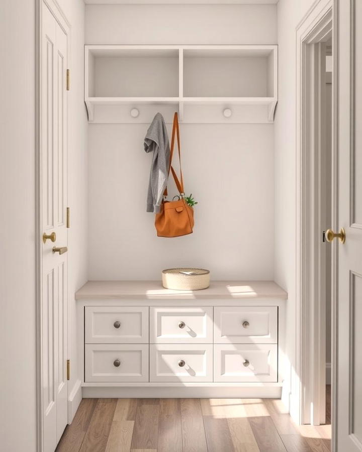 Utilize Under Bench Storage for Hidden Organization - 25 Small Dressing Room Ideas