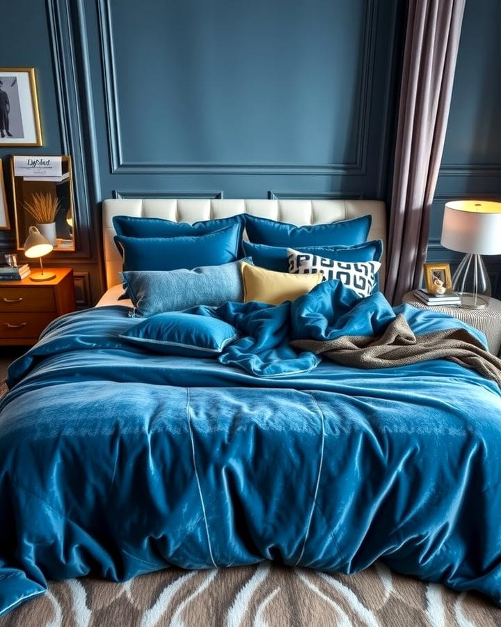 Velvet Blue Bedding - 25 Moody Blue Bedroom Ideas