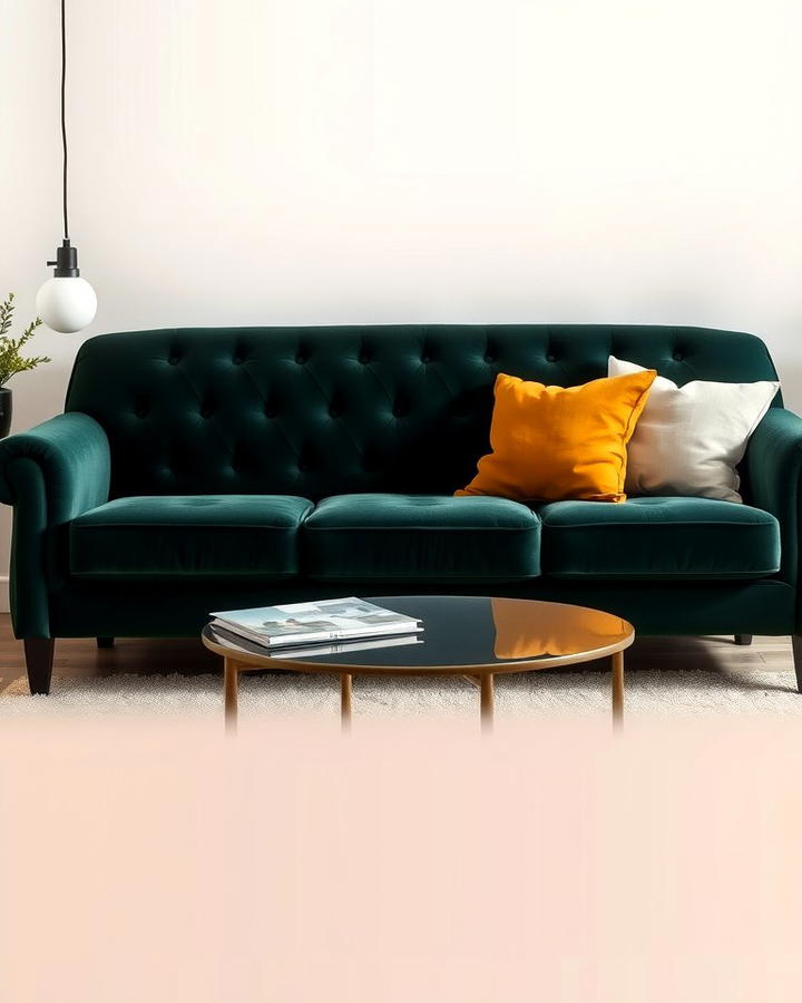 Velvet Dark Green Sofa for Comfort and Elegance - 30 Dark Green Living Room Ideas