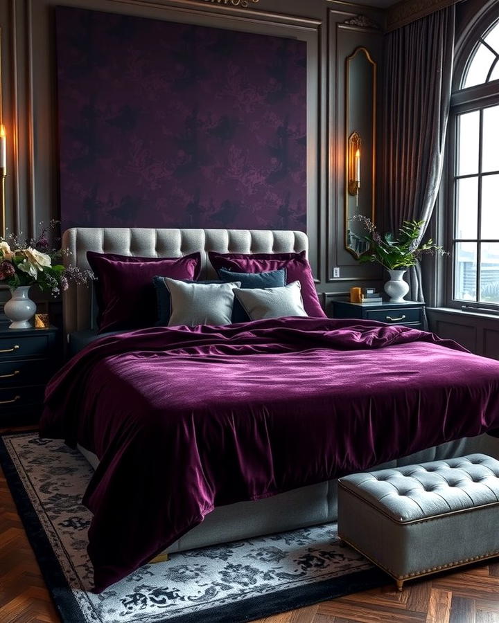 Velvet Dark Purple Bedding for a Luxurious Touch - 30 Dark Purple Bedroom Ideas