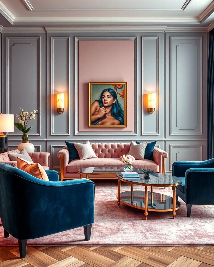 Velvet Elegance - 25 Pink and Blue Living Room Ideas