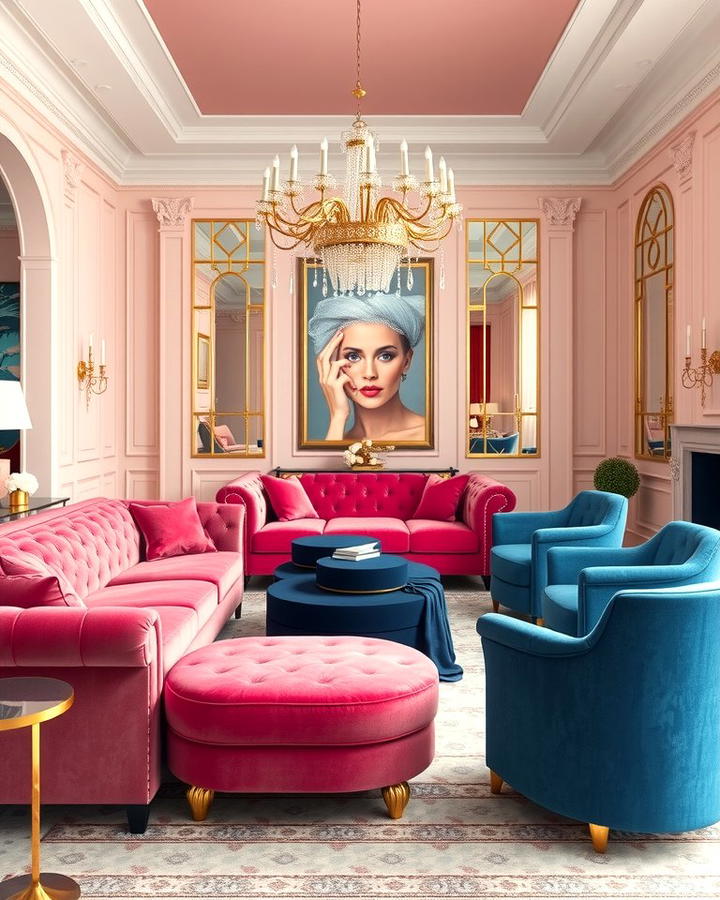 Velvet Furnishings for a Luxe Feel - 25 Pink and Blue Living Room Ideas