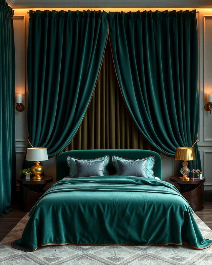 Velvet Green Curtains - 30 Green Bedroom Ideas