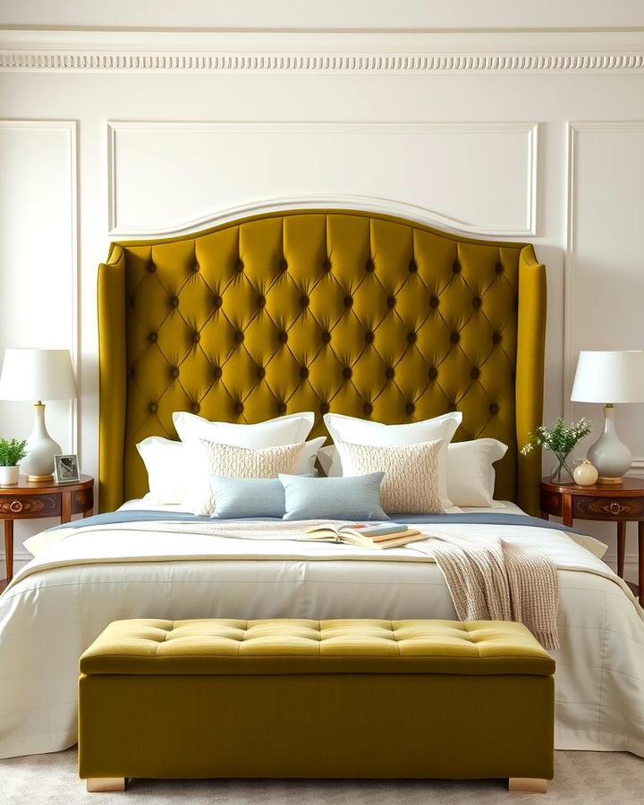 Velvet Olive Green Headboard - 30 Olive Green Bedroom Ideas