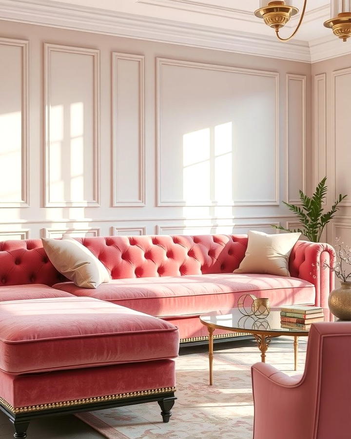 Velvet Pink Sofa for Luxurious Comfort - 30 Pink Living Room Ideas