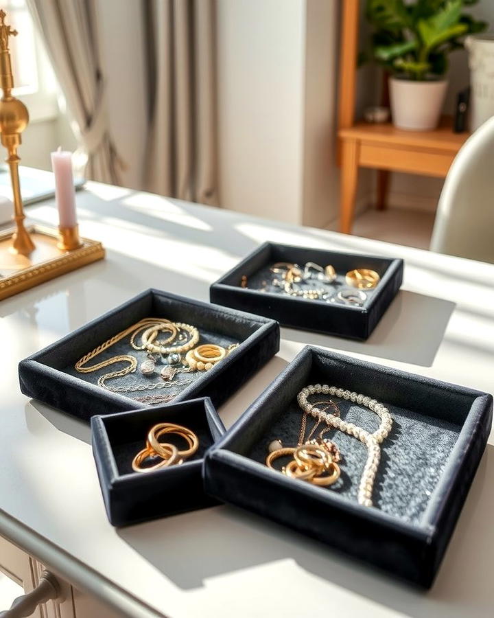 Velvet Trays for Jewelry Organization - 25 vanity organization ideas