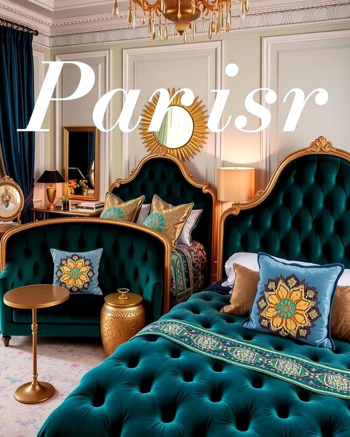 Velvet Upholstery - 25 Paris-themed Bedroom Ideas