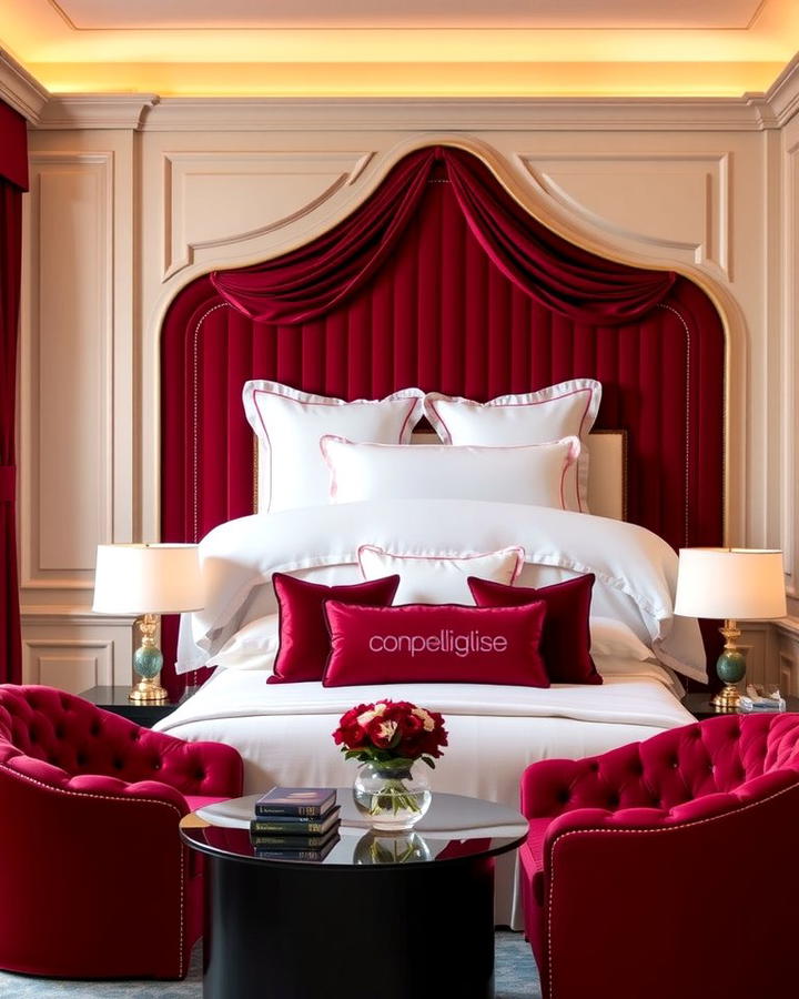 Velvet Upholstery - 25 red black and white bedroom ideas