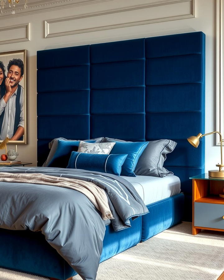 Velvet Upholstery for Luxurious Comfort - 25 Navy Blue and Grey Bedroom Ideas